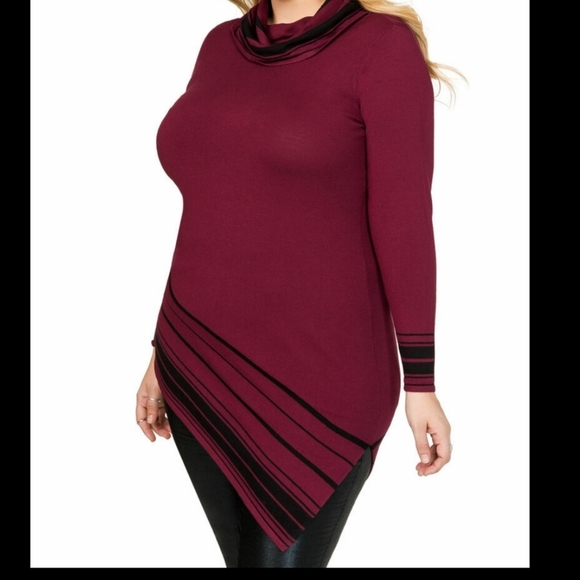 Ashley Stewart Tops - Ashley Stewart Burgundy Black Cowl Neck Sweater Tunic Size 14/16
